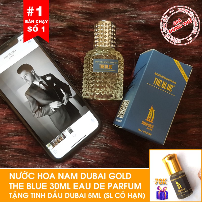 [Tặng tinh dầu Dubai ] - Nước hoa nam Dubai Gold The Blue 30ml dạng xịt | Tặng tinh dầu Dubai 5ml sl có hạn