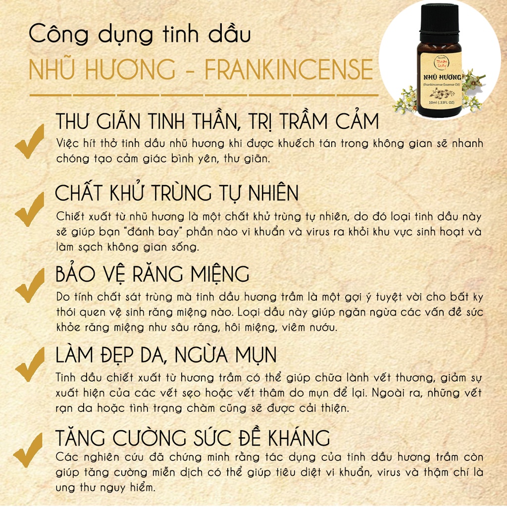 Tinh dầu Nhũ Hương 20ml, giảm say tàu xe, ngừa hôi miệng, sâu răng, đẹp da, tránh rạn sau sinh - Thuốc Bắc Lãn Ông