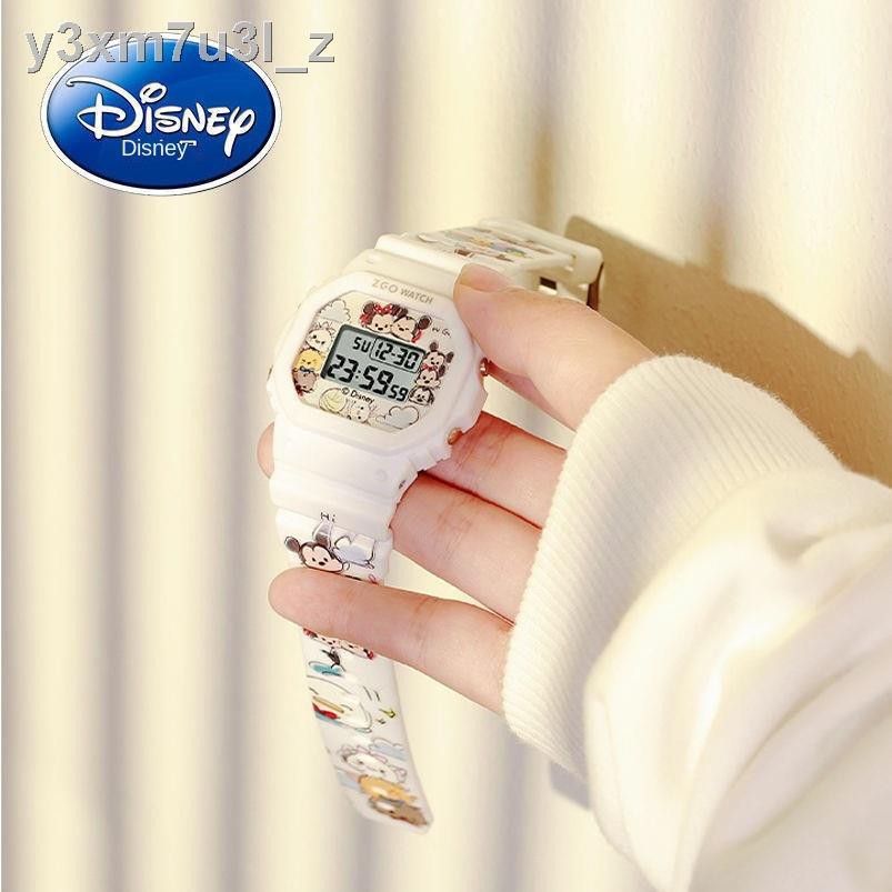 Đồng hồ hình vuông nhỏ thương hiệu Disney nữ trẻ em dễ cô gái điện tử chống thấm nước thể thao dạ quang