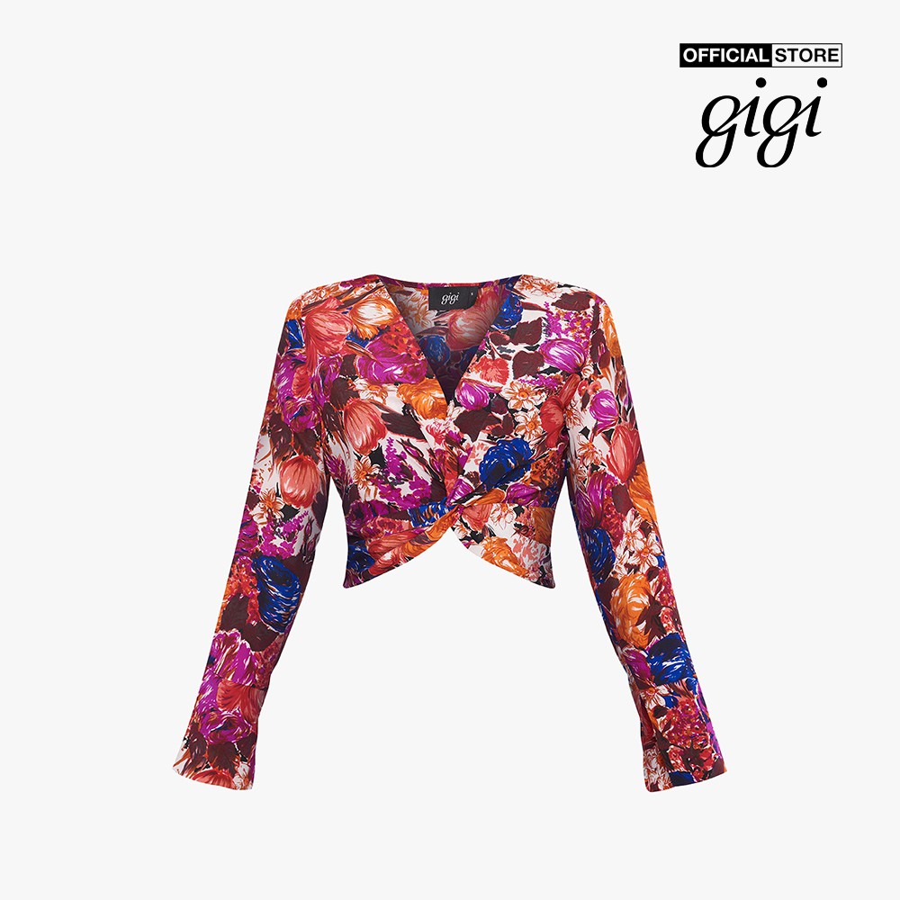 Gigi - Áo croptop nữ cổ V tay dài ống loe Interlock Twist G1106211202S-12