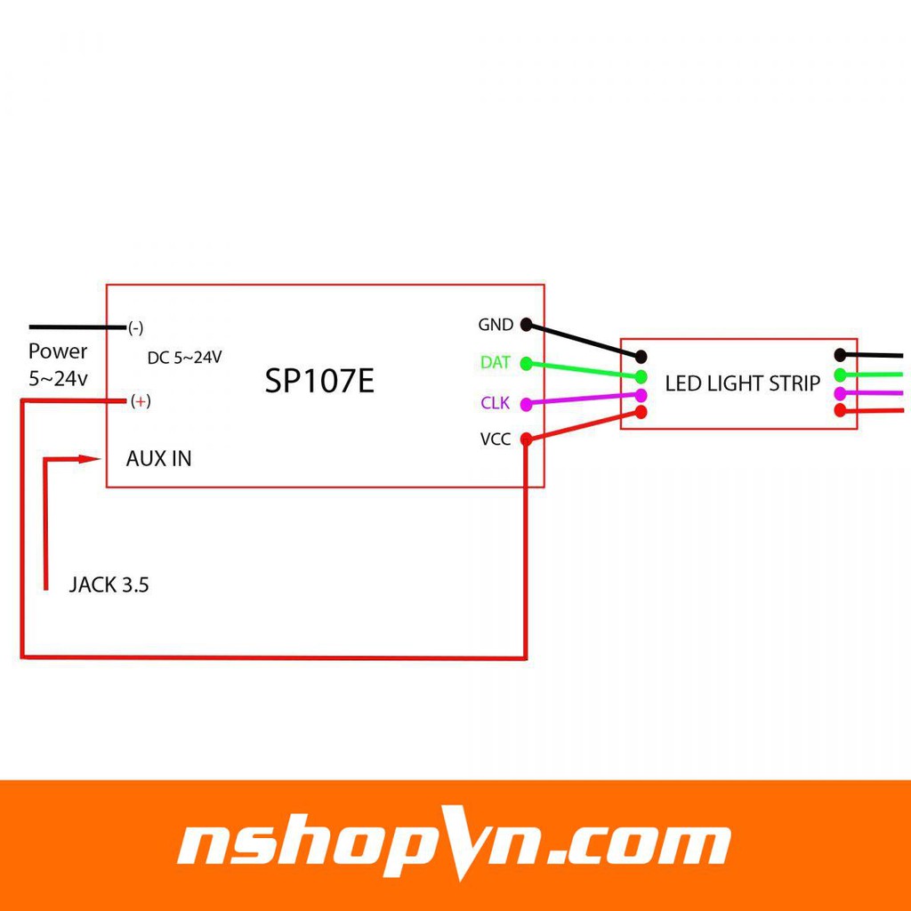 Bộ điều khiển LED WS2812 nháy theo nhạc SP107E 5-24V app bluetooth