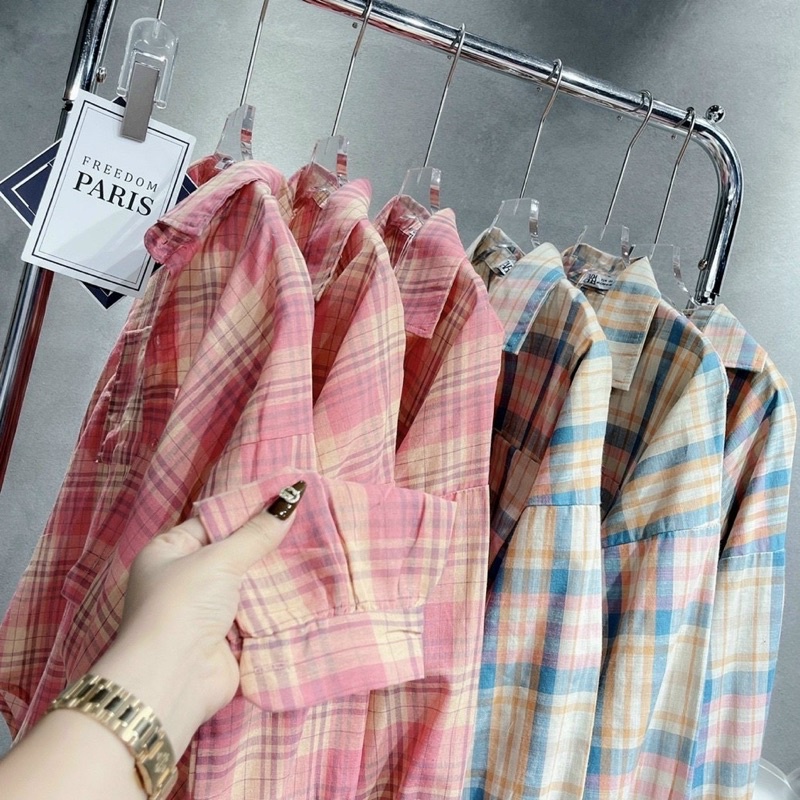 Áo sơ mi caro tay dài chất liệu đũi mềm giá rẻ nhất