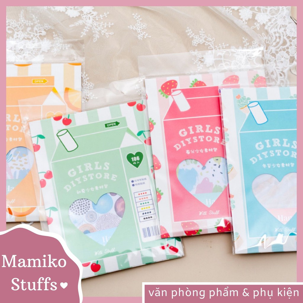 SET STICKER VÀ GIẤY TRANG TRÍ SCRAPBOOK, PLANNER, THIỆP 4 MÓN