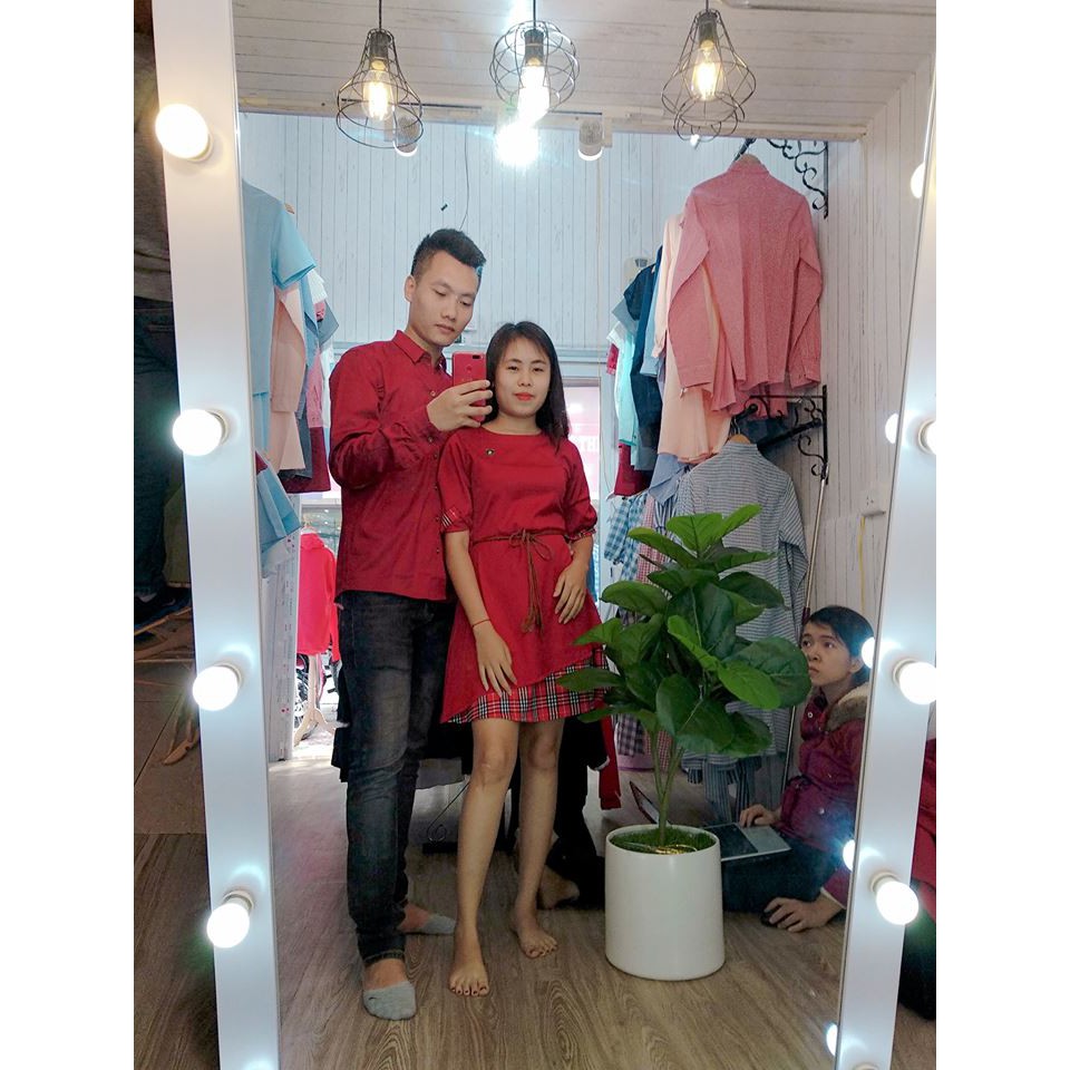 Đồ đôi nam nữ đẹp Set áo váy sơ mi Hàn Quốc dáng dài COUPLE STORE