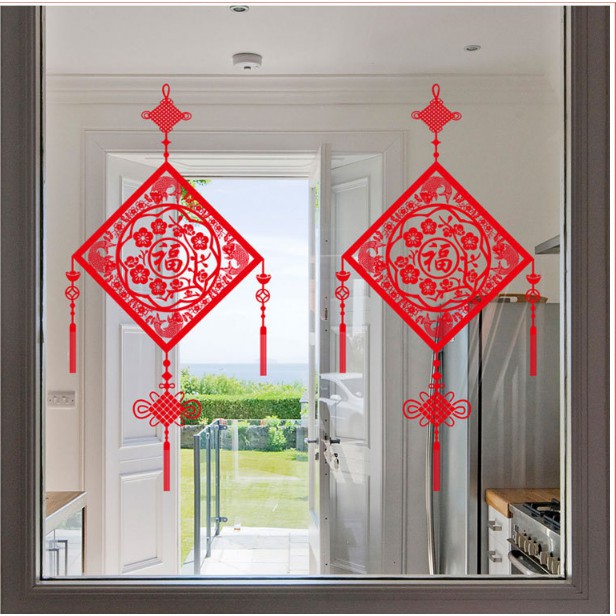 Decal trang trí tết - Bảng vuông kèm dây kết hỷ chúc xuân
