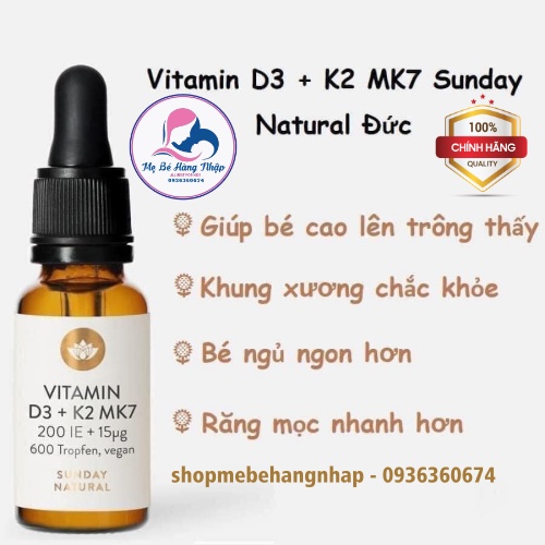 Vitamin K2 D3 Mk7 Sunday Natural 20ml của Đức K2D3 D3K2