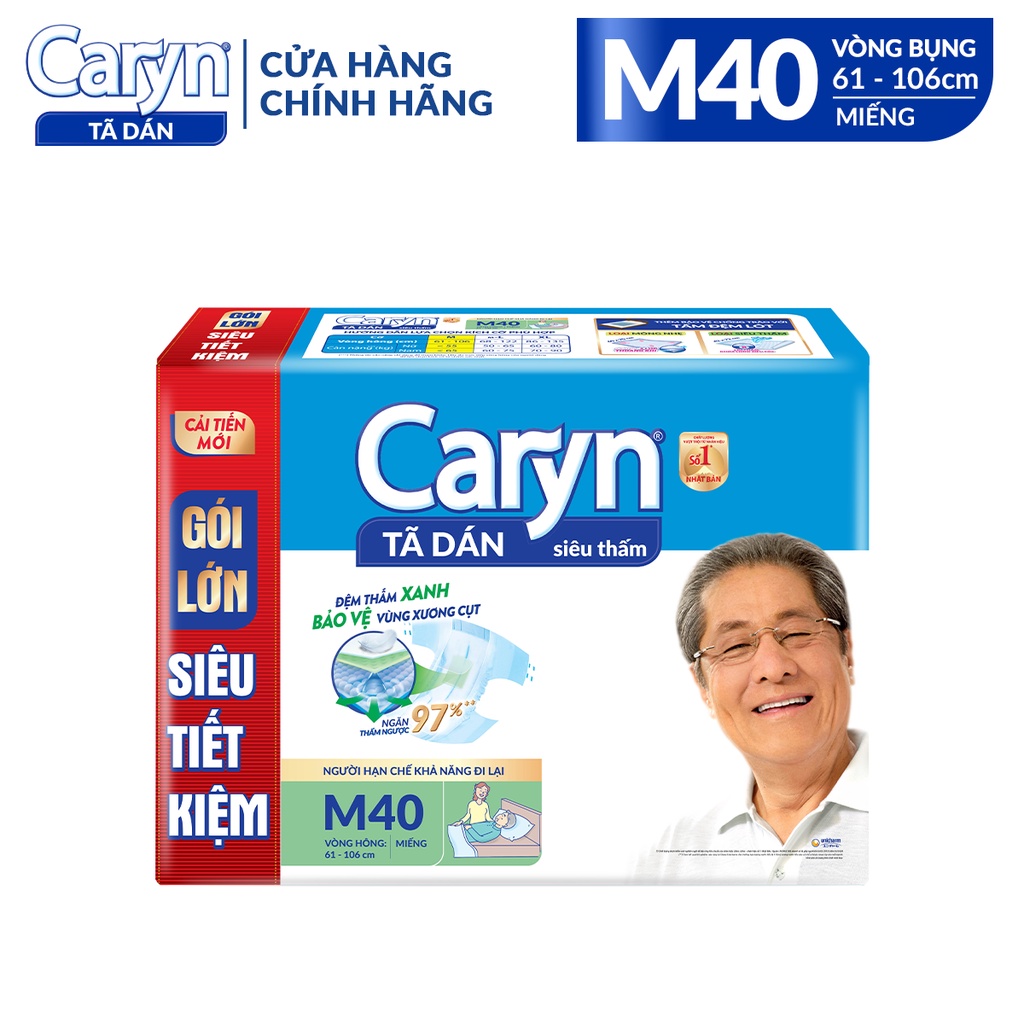 [Mã BMBAU300 giảm 7% đơn 499K] Combo 2 Tã Dán Người Lớn Caryn Siêu Thấm Size M - 40 Miếng Gói Siêu Tiết Kiệm