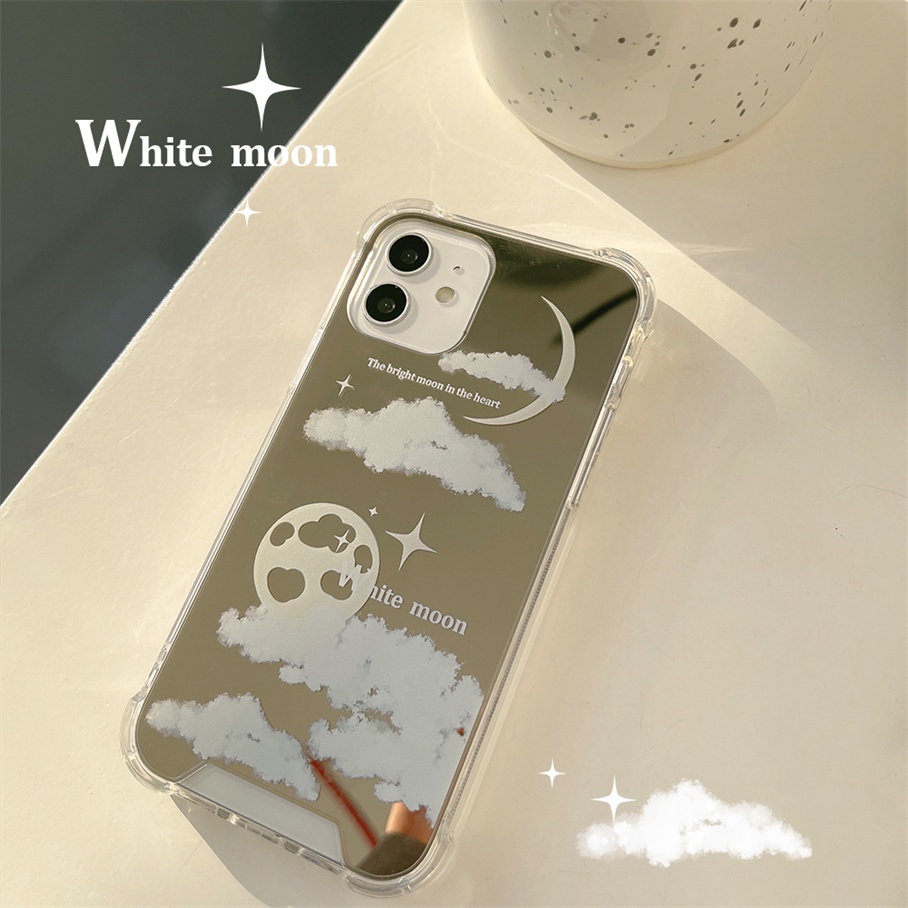 For iPhone 13 12 11 Pro Max XS Max XR X XS 8 7 Plus SE 2020 Ốp Điện Thoại Mềm Có Gương Soi Họa Tiết Đám Mây/Mặt Trăng Cho