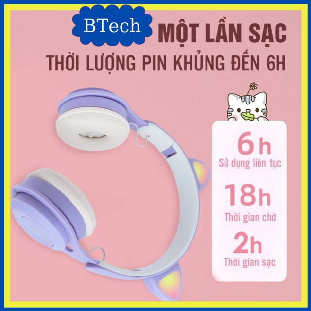 Tai Nghe Mèo Bluetooth  FREESHIP Tai Nghe Bluetooth Mèo Dễ Thương Có Đèn Led chụp tai có Mic,Âm Bass Mạnh Mẽ