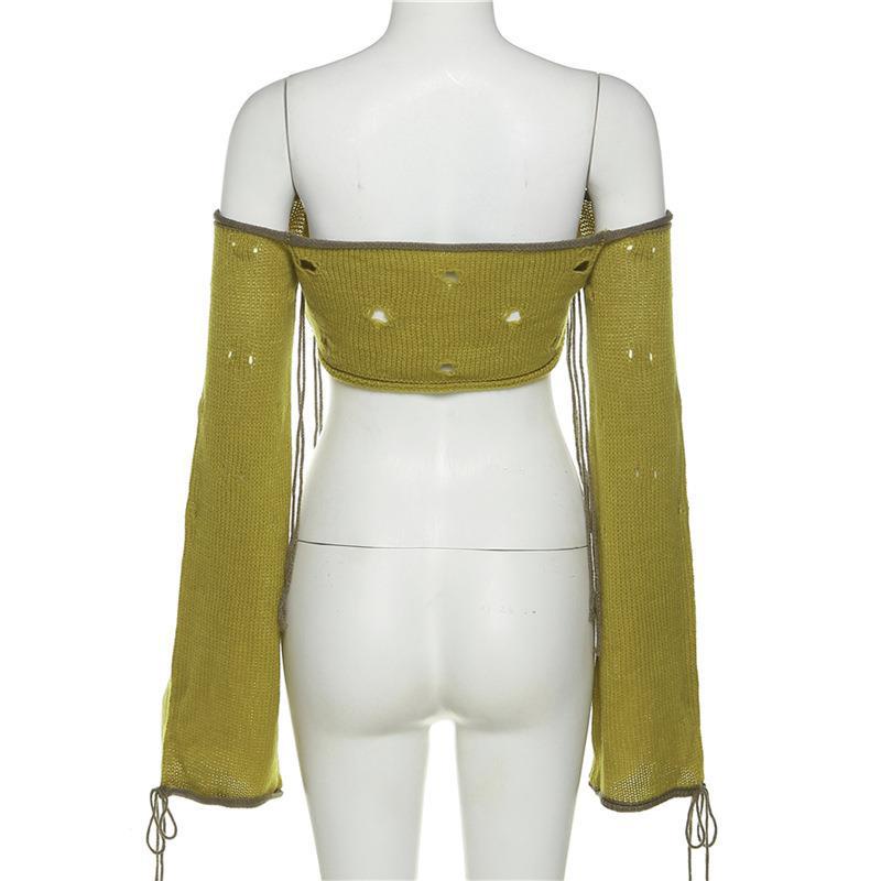 Áo Dệt Kim Trễ Vai Tay Dài Thiết Kế Hợp Thời Trang Cho Nữ