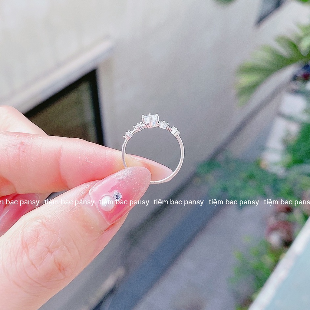 Nhẫn bạc nữ PANSY đính đá phong cách Hàn Quốc, nhẫn nữ bạc 925 thanh mảnh sáng lấp lánh