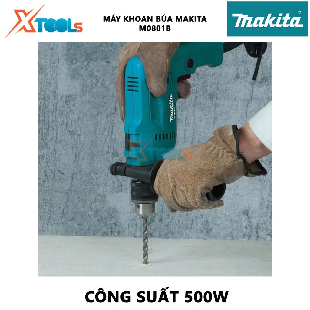 Máy khoan búa Makita M0801B | máy khoan cầm tay công suất 500W tốc độ đập 0 - 43500 l/p tốc độ không tải 0 - 2900 v/p vặ