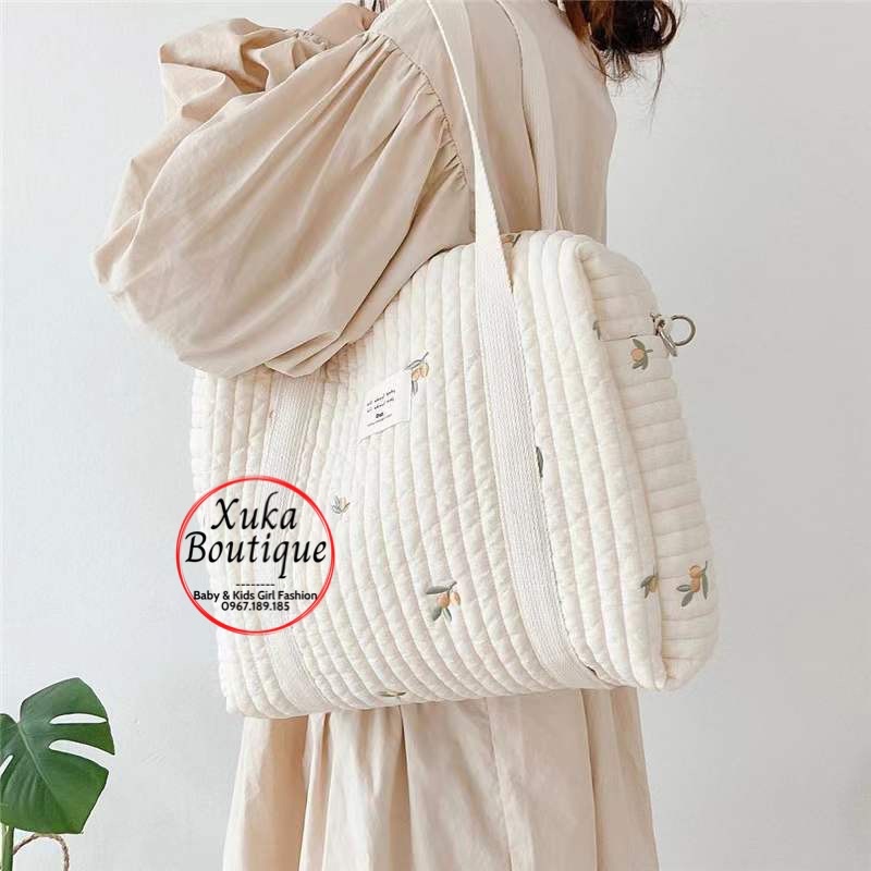Túi Đeo Bỉm Sữa Đa Năng Sz đại 36x30x12cm Vải Chần Bông Phong Cách Hàn