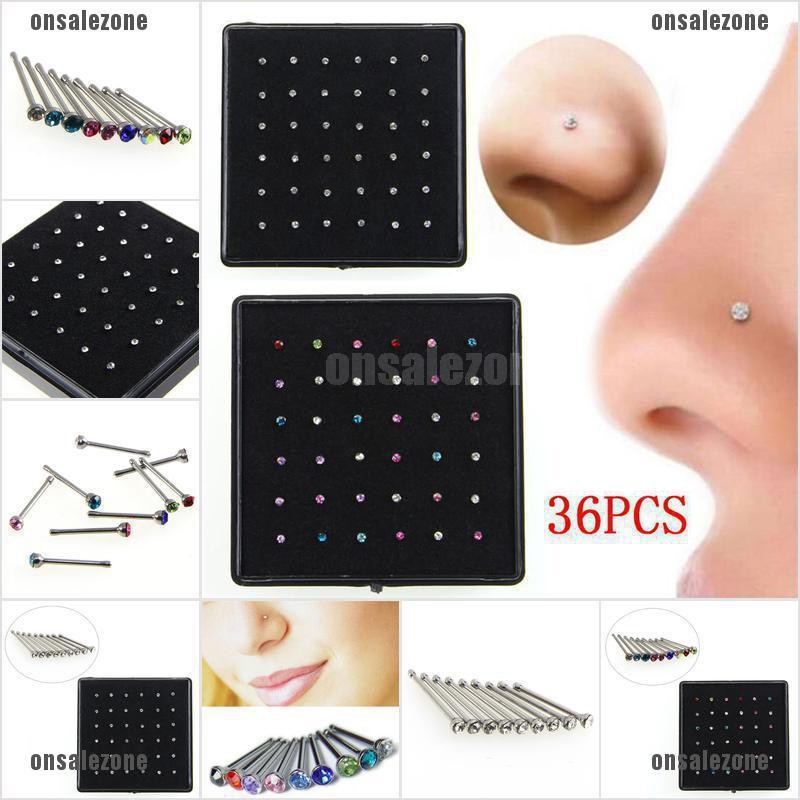 Set 36 Khuyên Mũi Màu Trắng Chất Liệu Thép Phẫu Thuật Đính Đá Thời Trang