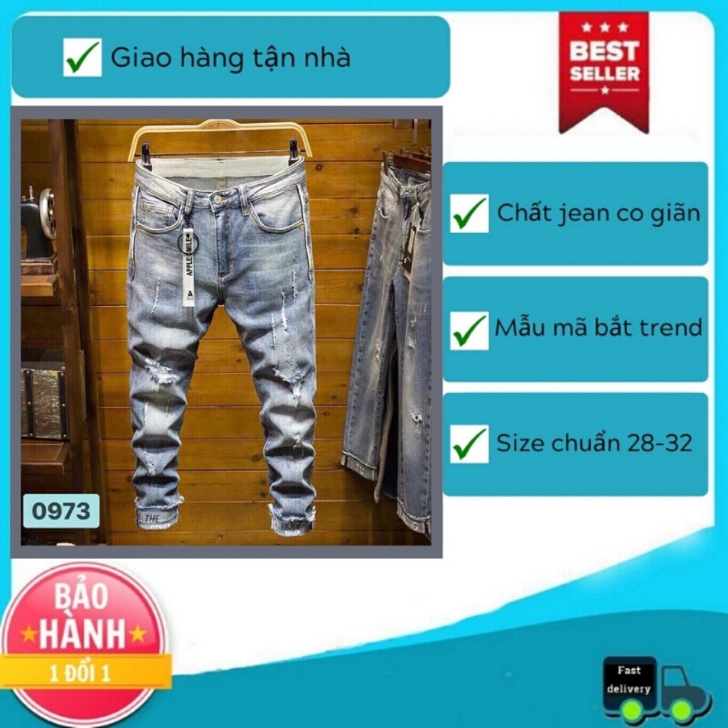 Quần Jean Nam Chất Bò AD0973TG Xanh In Chữ Gấu Quần Mẫu Mới Phong Cách Soái Ca | BigBuy360 - bigbuy360.vn