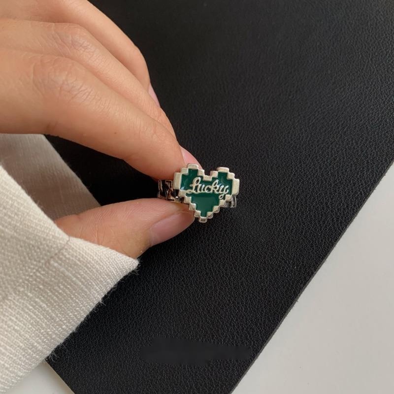 Nhẫn Hở Hình Trái Tim Màu Xanh Lá Đậm Phong Cách Hip Hop Thời Trang 19A1587