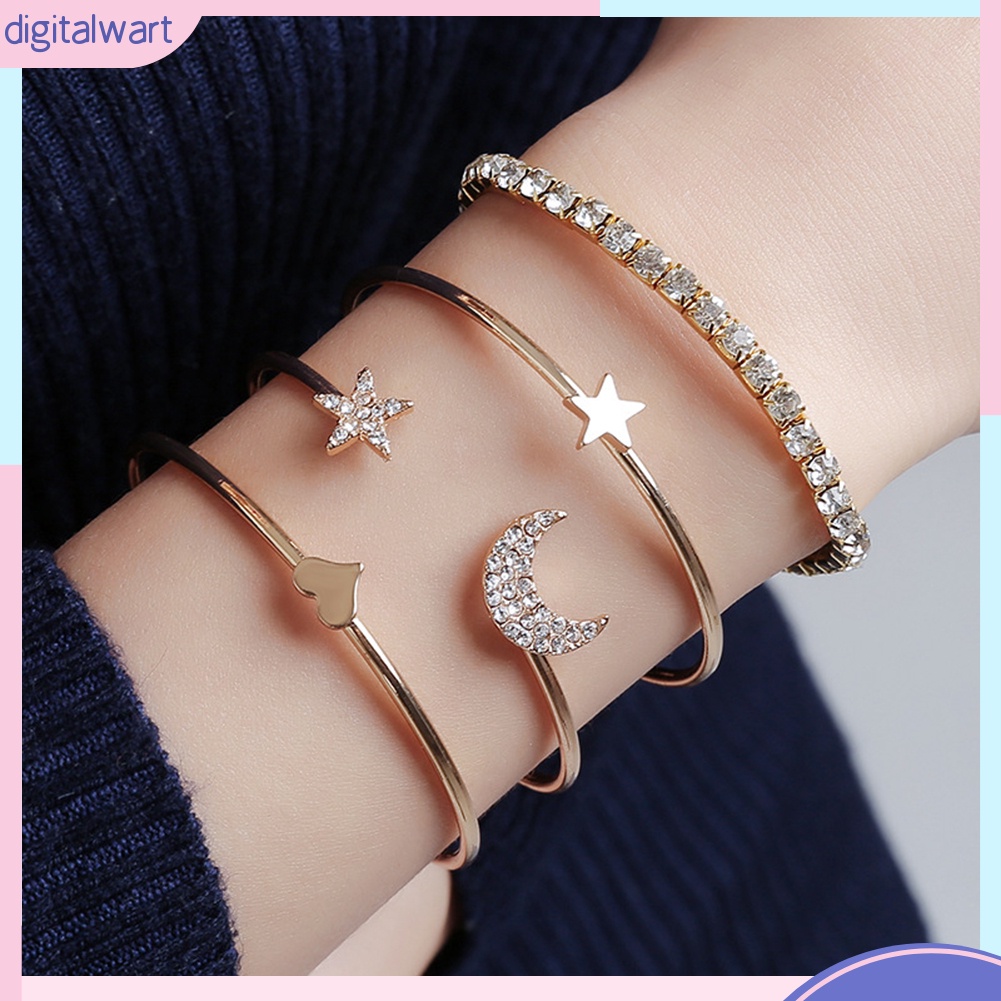 Set 4 Vòng Tay Đính Đá Kiểu Dáng Đơn Giản, Thời Trang Cho Nữ