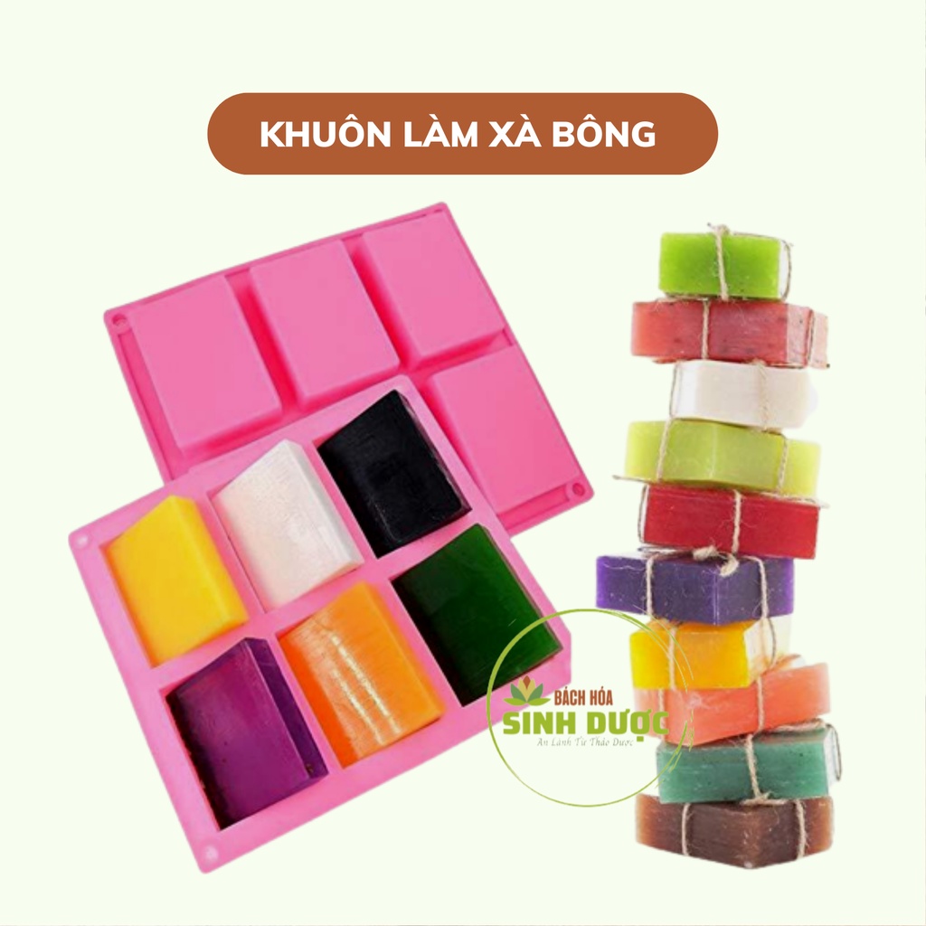 Khuôn làm xà phòng hình chữ nhật, hình tròn, hình cá, hình hoa ong  6 ngăn bằng silicon cao cấp