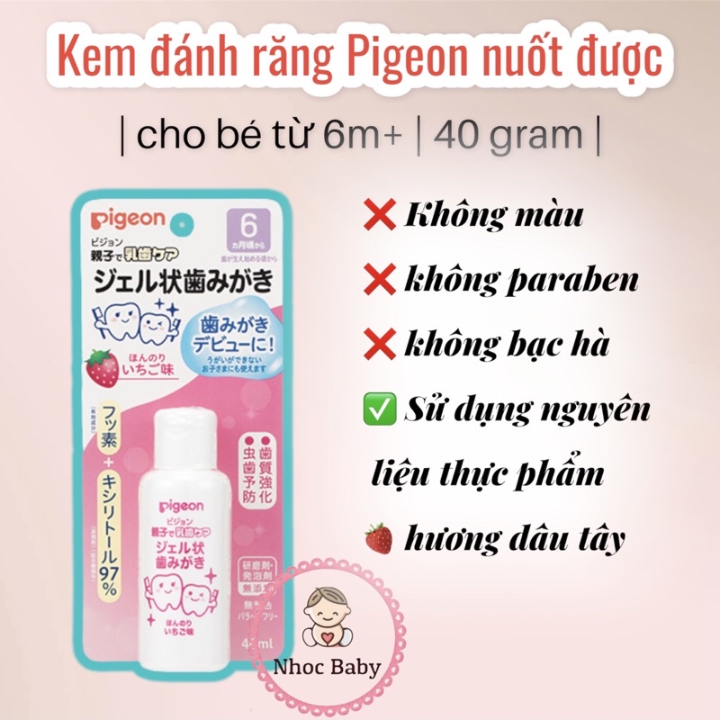 Kem đánh răng nuốt được Pigeon cho bé 6m+ lọ 40gr