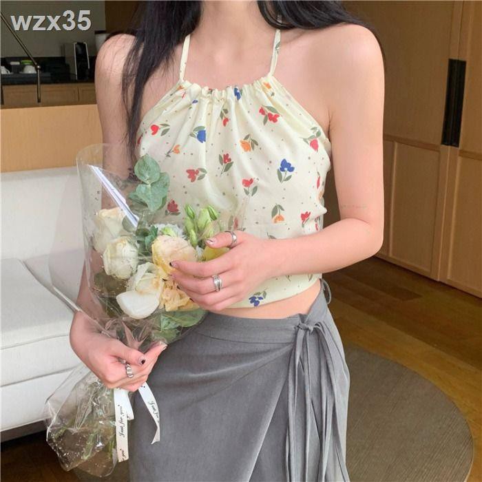 Thời trang mới mùa hè 2021 của phụ nữ khí chất phù hợp tất cả các kết mỏng mảnh mai hoa treo cổ sling dây áo gợi