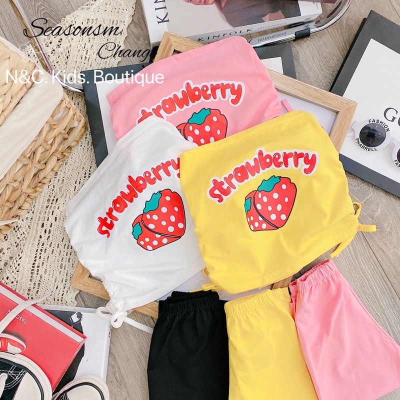 Xả Set dâu tây áo quây quần legging bé gái