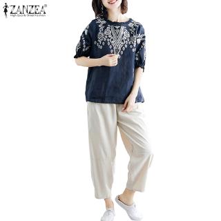 ZANZEA Áo Nữ Tay Ngắn Họa Tiết Thêu Thời Trang Quyến Rũ