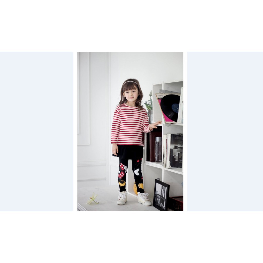 Quần legging phối váy họa tiết hoạt hình Mickey Minnie cho bé gái 2-7 tuổi