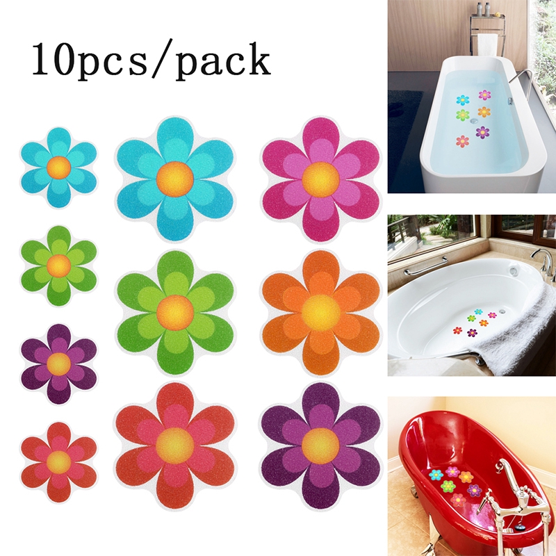 Bộ 10 Miếng Dán Chống Trượt Họa Tiết Hoa / Động Vật Biển Hoạt Hình Nhiều Màu Trang Trí Nhà Tắm