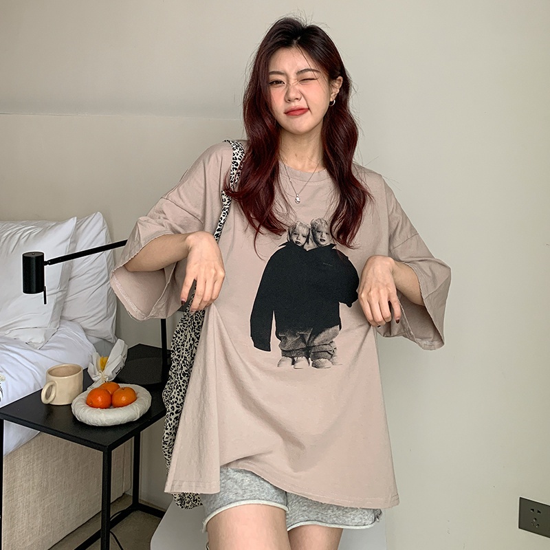 Áo Thun Ngắn Tay Cổ Tròn Dáng Rộng In Họa Tiết Kiểu Retro Hàn Quốc Thời Trang Mùa Hè Cho Nữ Dễ Phối Đồ