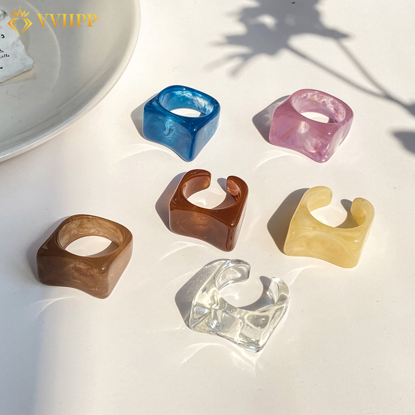 Nhẫn nhựa dẻo trong suốt thiết kế đơn giản phong cách Hàn Quốc tùy chọn màu sắc