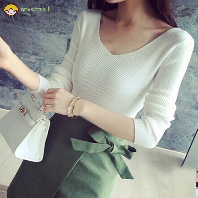 Áo Dệt Kim Tay Dài Thiết Kế Cổ Chữ V Thanh Lịch | BigBuy360 - bigbuy360.vn