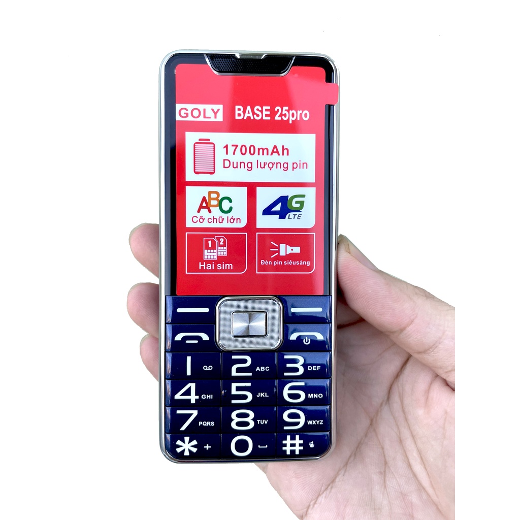 Điện thoại Goly Base 25 Pro 4G LTE , Gọi HD Call ,Màn hình lớn, Pin trâu  - Hàng chính hãng