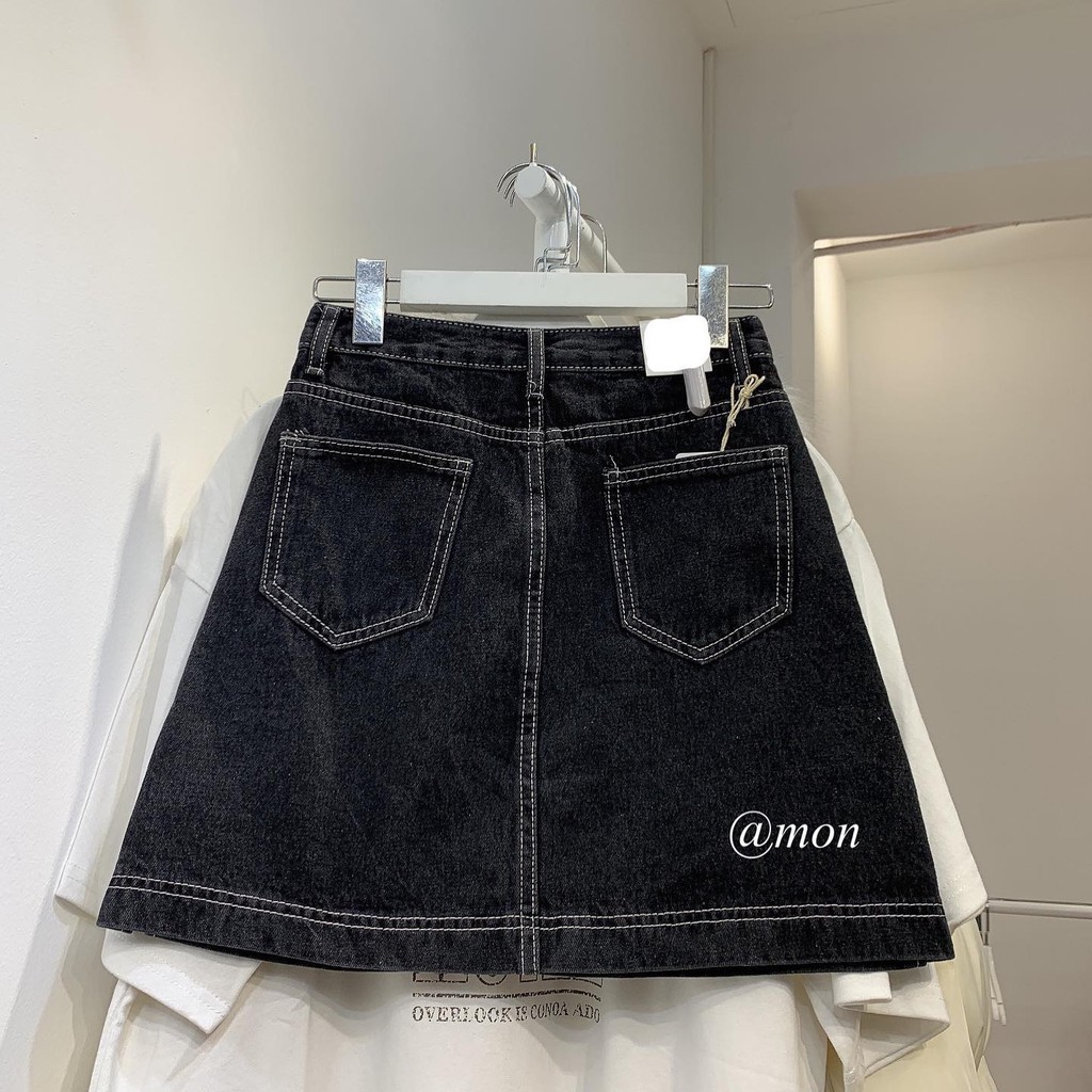 2101352 Chân váy jeans chữ a ulzzang basic cho nữ màu đen nhám có size phong cách hàn quốc | BigBuy360 - bigbuy360.vn