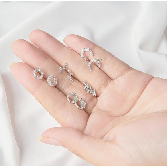 Bông Tai Nữ Bạc 925 Cao Cấp SHIMMER SILVER SKYA Hình Tròn Đính Đá Lấp Lánh Sang Trọng
