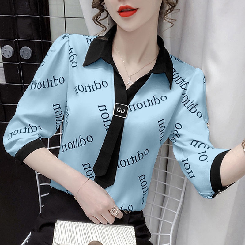 Áo Sơ Mi Chiffon Tay Dài In Họa Tiết Phong Cách Phương Tây Thời Trang Mùa Thu Mới Cho Nữ