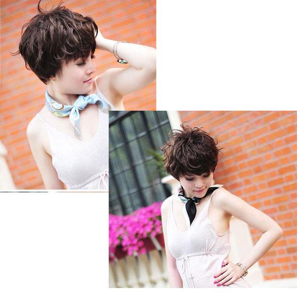 Bộ Tóc Giả Ngắn Xoăn Nhuộm Màu Nâu Đậm Sành Điệu Cho Nữ