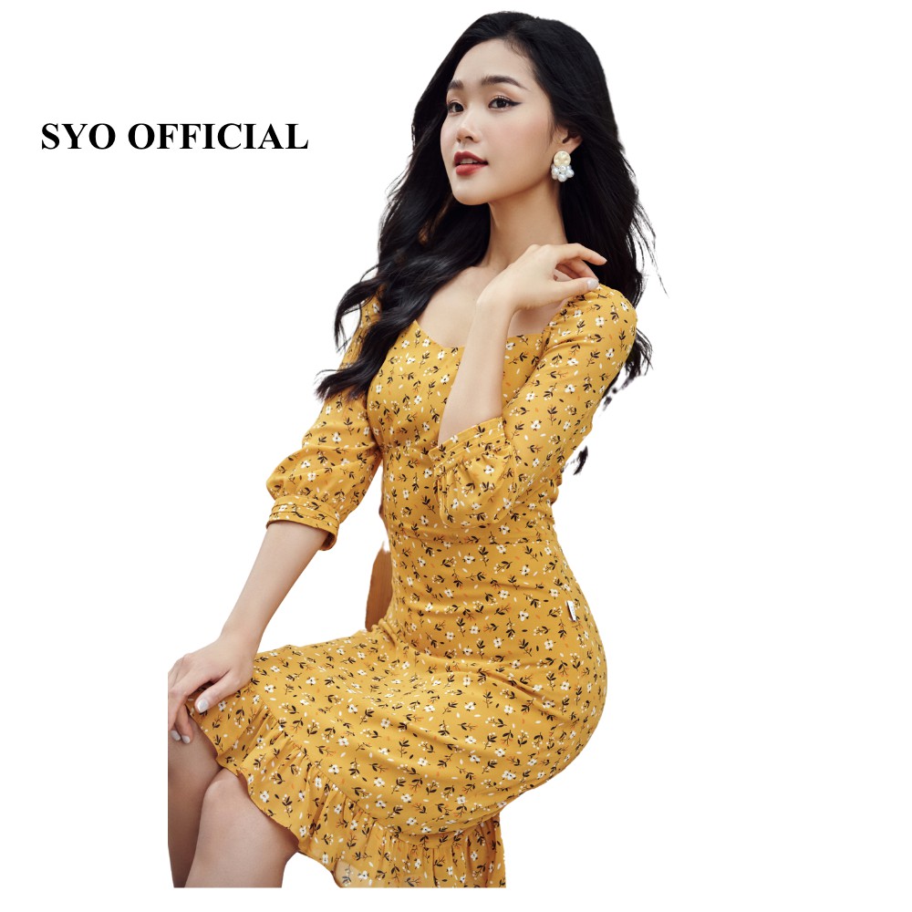 Váy hoa chiffon cổ tim tay lỡ SYO D4002-21