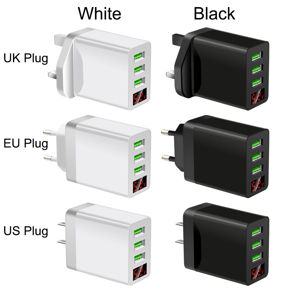 LUCKY Portable Adapter LED Display Power Supply Charger Fast Quick Charge Universal UK EU US Plug 3 Multi-Ports USB Transformer/Multicolor