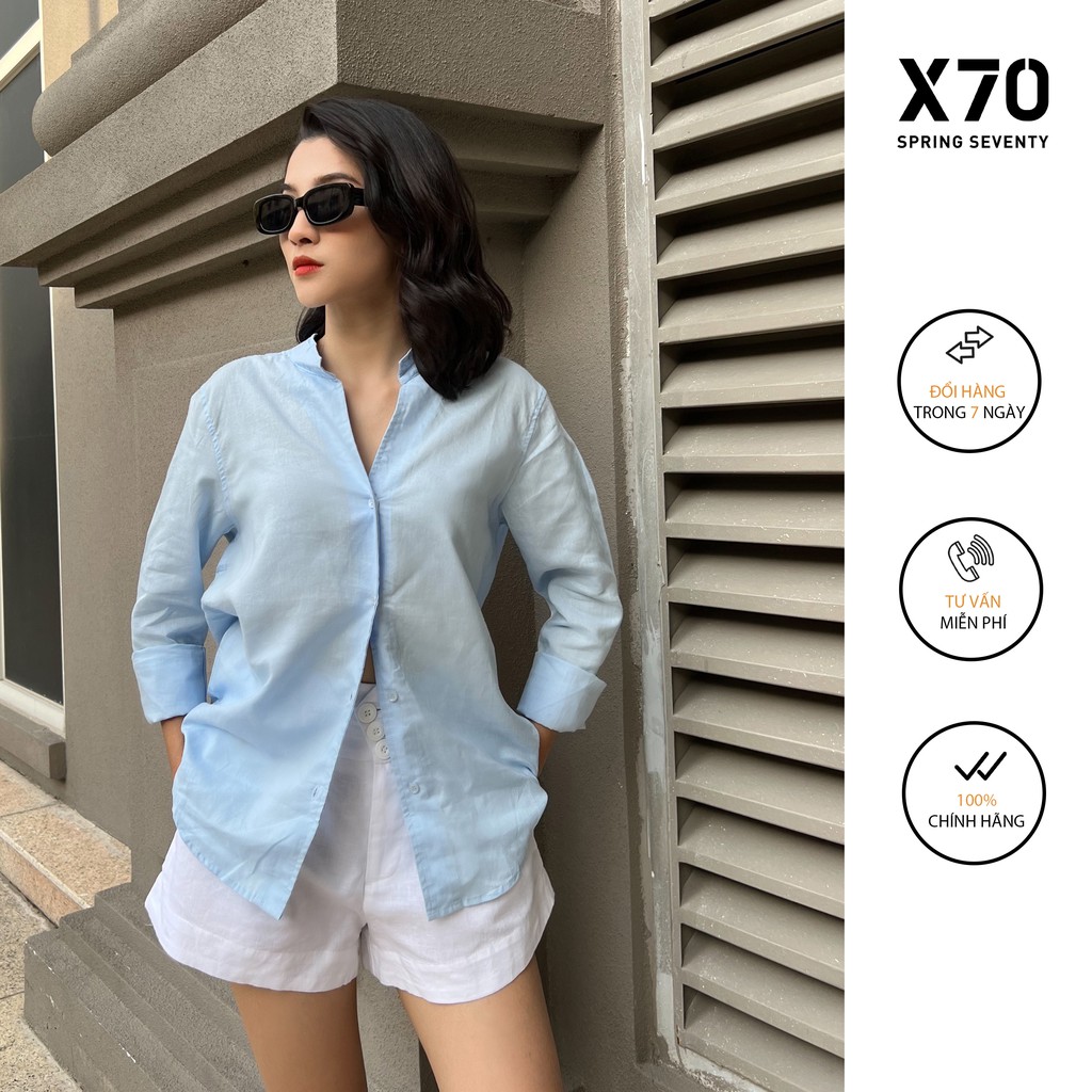 Áo Sơ Mi Nữ Trơn Dài Tay Linen Thiết Kế Cổ Trụ Thời Trang X70 - 01540002