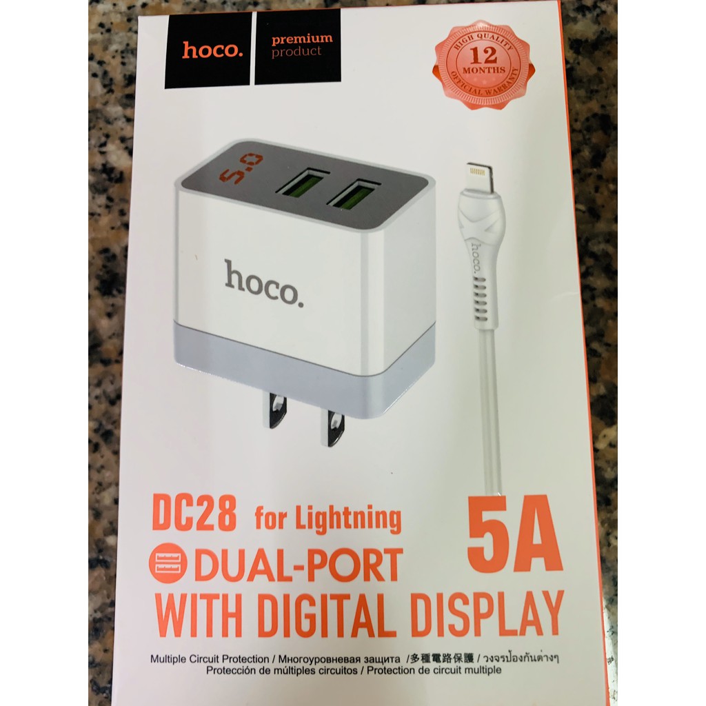 Bộ sạc nhanh 2 cổng USB HOCO DC 28 màn hình led
