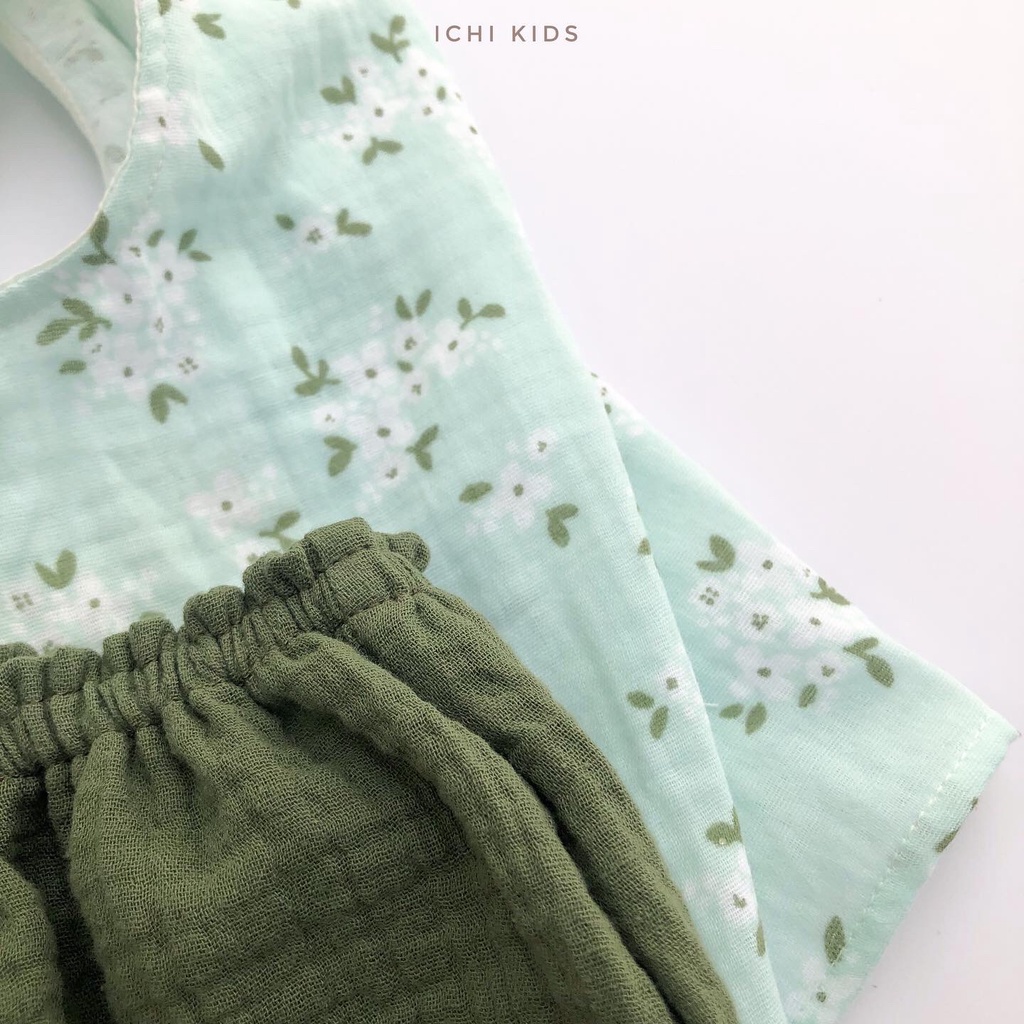 Bộ quần áo bé gái sơ sinh đến 2 tuổi vải muslin mềm mát