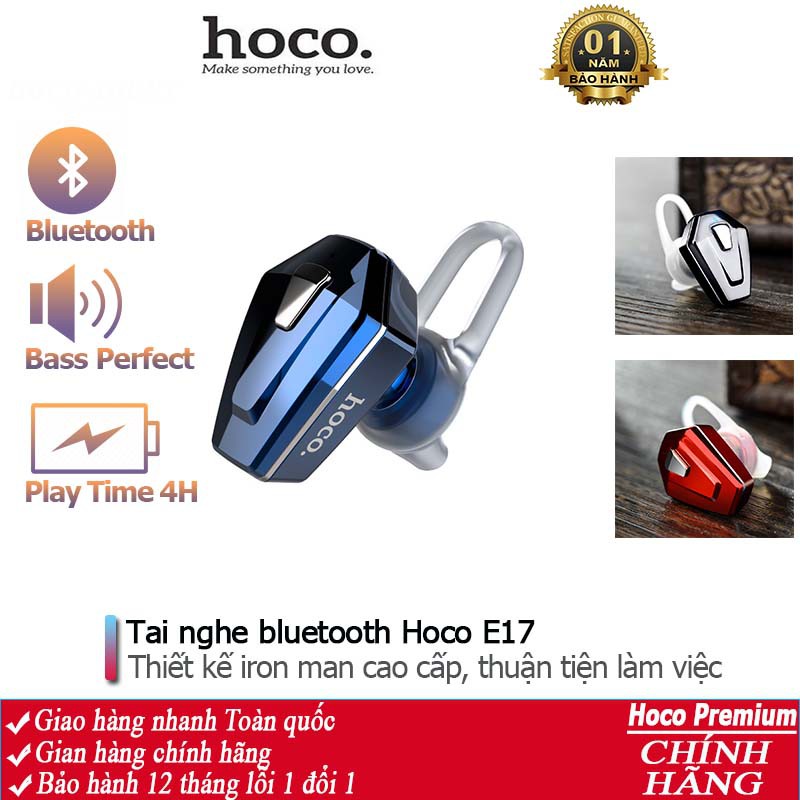 Tai nghe nhét tai Bluetooth Hoco E17 iron man nghe hay, hỗ trợ không dây, đàm thoại 4 tiếng - Chính hãng
