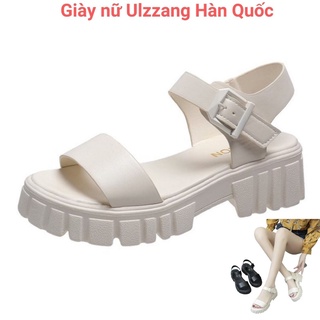 Sandal nữ sandal ulzzang 2 quai đế cao 5cm hai màu đen trắng