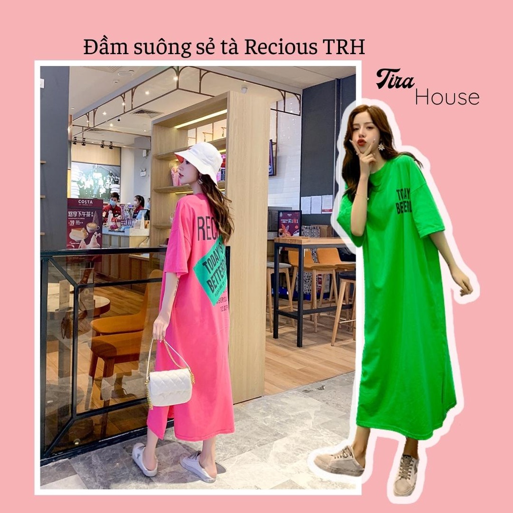 Đầm suông xẻ tà Tira House váy suông dáng dài họa tiết Recious