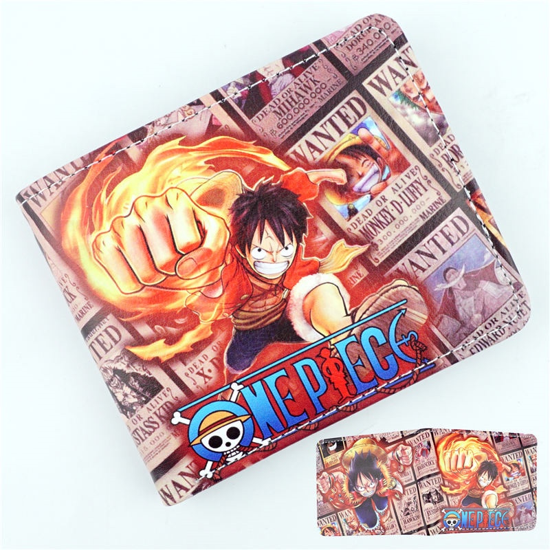 Ví Ngắn Gập Đôi Bằng Da PU In Hình Nhân Vật Hoạt Hình Luffy Đội Nón Cướp Biển Dễ Thương Thời Trang Cho Học Sinh
