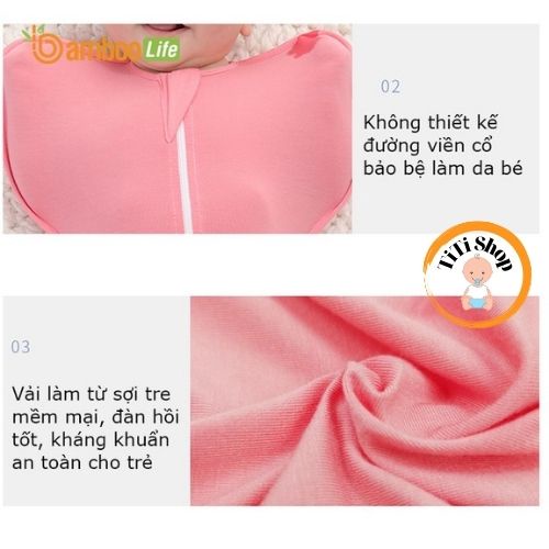 Nhộng chũn cho bé sơ sinh chất vải thun Cao Cấp có khóa kéo 2 chiều, quấn chũn sợi tre giúp bé ngủ ngon giấc