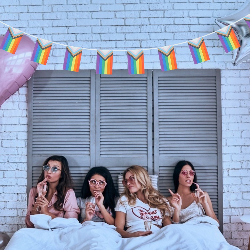 Pride Flag Banner Rainbow Flags Lgbt Stringbunting Progress Party Lesbian Decorations Parade Lgbtq Pennant Decor Garland Banners