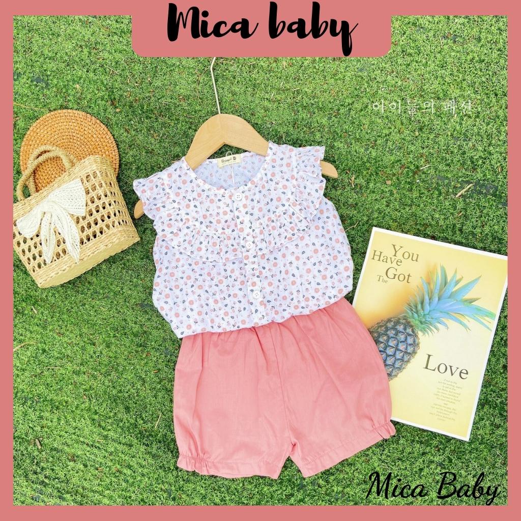 Bộ quần áo cộc tay cho bé cổ yếm họa tiết họa nhí điệu đà đáng yêu Mica baby QA15