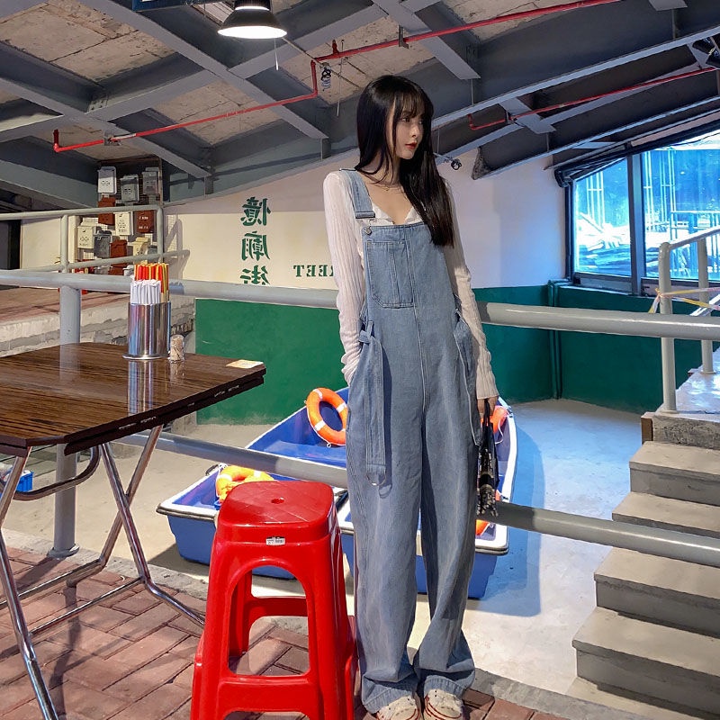 Quần Yếm Denim Dáng Rộng Phong Cách Hàn Quốc Thời Trang Xuân Thu Cá Tính Cho Nữ