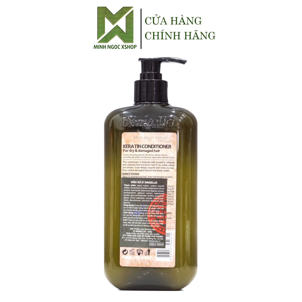 Dầu xả siêu mượt Dangello Keratin 500ml, phục hồi siêu mượt chuẩn salon tại nhà